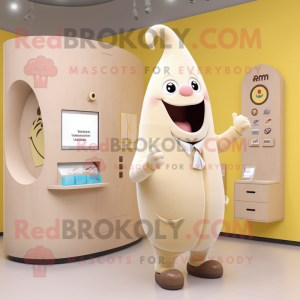 Beige Banana mascot costume character dressed with a Cardigan and Watches