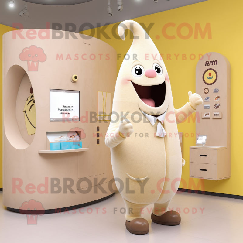 Beige Banana mascot costume character dressed with a Cardigan and Watches Beige Banana mascot costume character dressed with a Cardigan and Watches