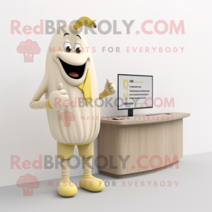 Beige Banana mascot costume character dressed with a Cardigan and Watches