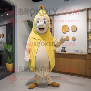 Beige Banana mascot costume character dressed with a Cardigan and Watches