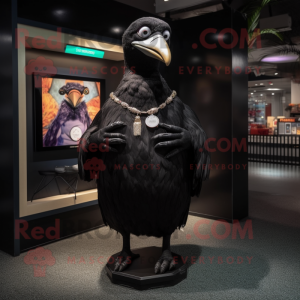 Black Albatross mascot costume character dressed with a Evening Gown and Coin purses