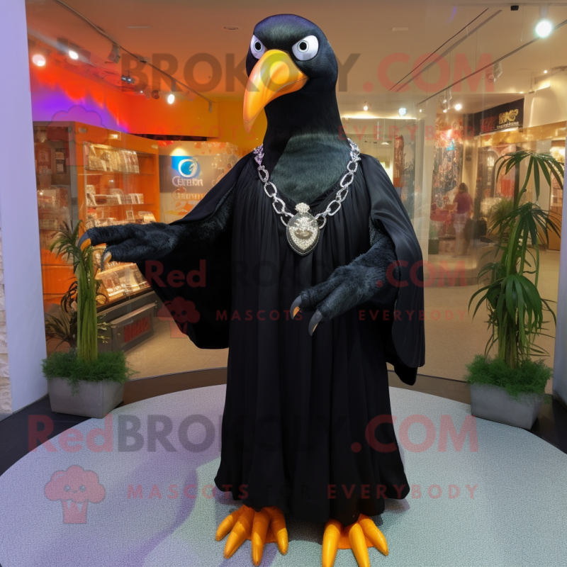 Black Albatross mascot costume character dressed with a Evening Gown and Coin purses