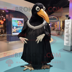 Black Albatross mascot costume character dressed with a Evening Gown and Coin purses