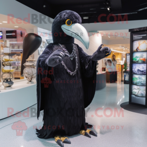Black Albatross mascot costume character dressed with a Evening Gown and Coin purses