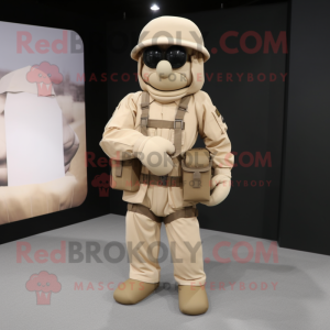 Beige Commando mascot costume character dressed with a Overalls and Briefcases