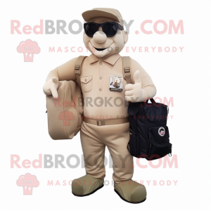 Beige Commando mascot costume character dressed with a Overalls and Briefcases