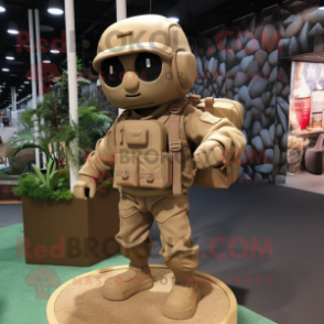 Beige Commando mascot costume character dressed with a Overalls and Briefcases