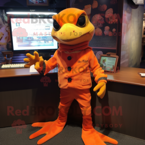 Orange Geckos maskot kostym...