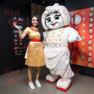 White Pad Thai mascot costume character dressed with a Mini Skirt and Foot pads