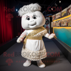 White Pad Thai mascot costume character dressed with a Mini Skirt and Foot pads