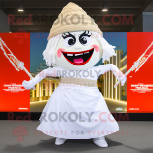 White Pad Thai mascot costume character dressed with a Mini Skirt and Foot pads