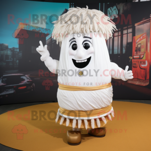 White Pad Thai mascot costume character dressed with a Mini Skirt and Foot pads