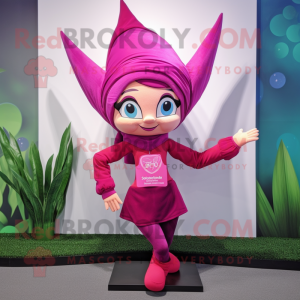 Magenta Elf maskot kostume...