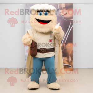 Beige Samurai mascot costume character dressed with a Boyfriend Jeans and Scarf clips