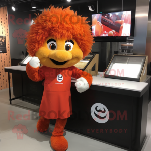 Orange Chicken Parmesan mascot costume character dressed with a Jeggings and Hairpins