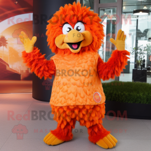 Orange Chicken Parmesan mascot costume character dressed with a Jeggings and Hairpins