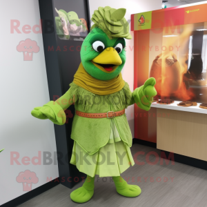 Lime Green Tandoori Chicken mascot costume character dressed with a Jacket and Cummerbunds