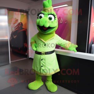 Lime Green Tandoori Chicken mascot costume character dressed with a Jacket and Cummerbunds