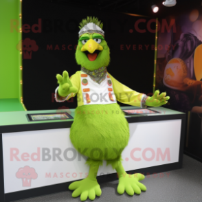 Lime Green Tandoori Chicken mascot costume character dressed with a Jacket and Cummerbunds