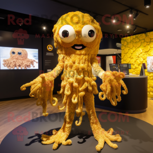 Gold Fried Calamari mascot costume character dressed with a Bodysuit and Bracelets