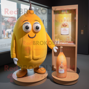 Peach Bottle Of Mustard mascot costume character dressed with a Sweater and Watches