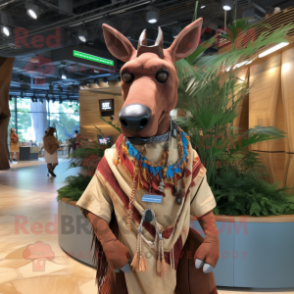 Rust Okapi mascot costume character dressed with a Cargo Shorts and Shawls