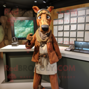 Rust Okapi mascot costume character dressed with a Cargo Shorts and Shawls