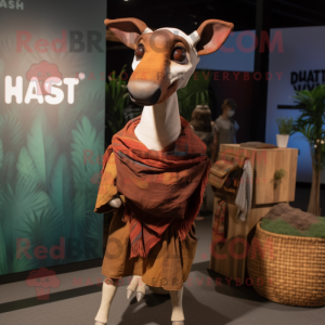 Rust Okapi mascot costume character dressed with a Cargo Shorts and Shawls