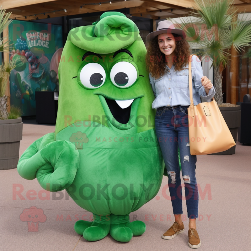 Forest Green Fried Calamari mascot costume character dressed with a Mom Jeans and Tote bags