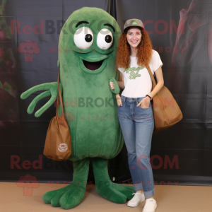 Forest Green Fried Calamari mascot costume character dressed with a Mom Jeans and Tote bags