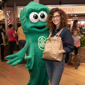 Forest Green Fried Calamari mascot costume character dressed with a Mom Jeans and Tote bags