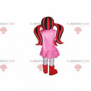 Maskot upíří dívka se dvěma červenými a černými přikrývkami -