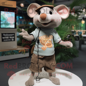 Tan Rat mascot costume character dressed with a T-Shirt and Necklaces