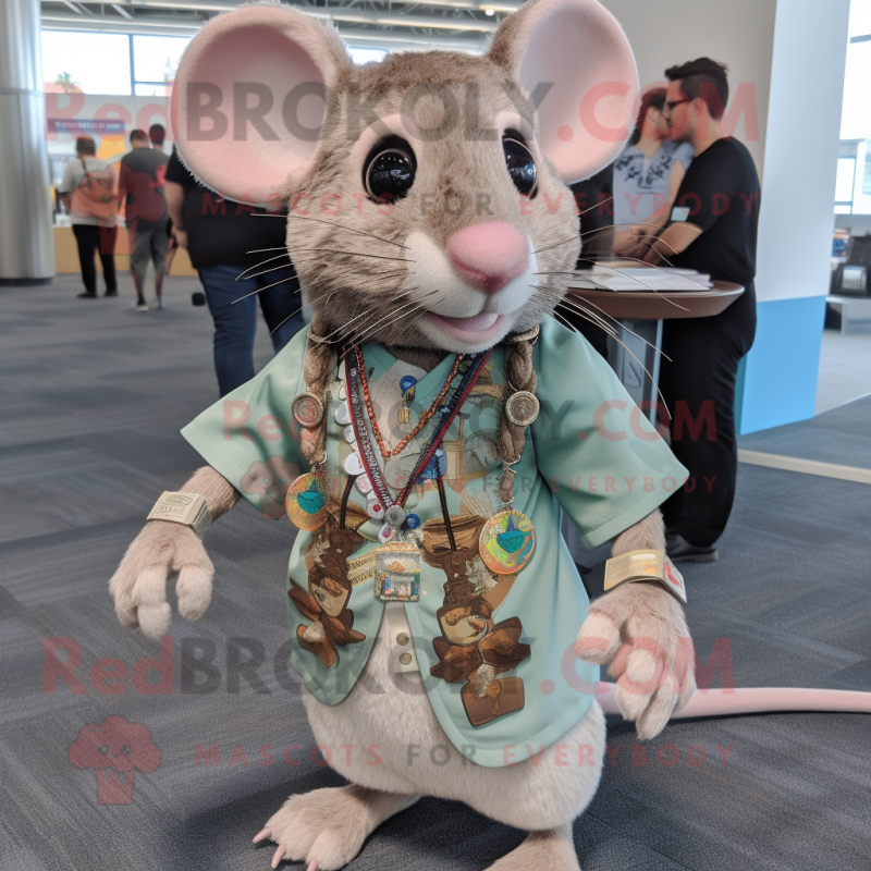 Tan Rat mascot costume character dressed with a T-Shirt and Necklaces Tan Rat mascot costume character dressed with a T-Shirt and Necklaces