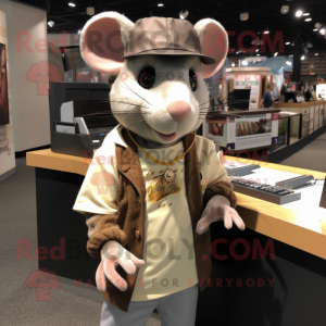 Tan Rat mascot costume character dressed with a T-Shirt and Necklaces