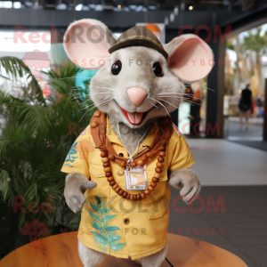 Tan Rat mascot costume character dressed with a T-Shirt and Necklaces