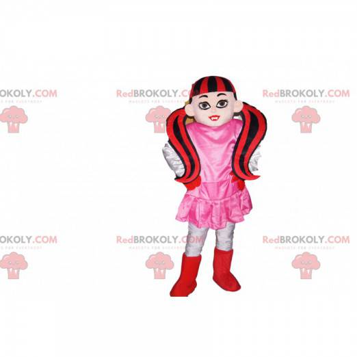 Mascot vampire girl with two red and black quilts -