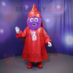 Lavender Bottle Of Ketchup mascot costume character dressed with a Raincoat and Backpacks