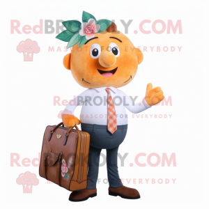 Peach Bouquet Of Flowers mascot costume character dressed with a Dress Shirt and Briefcases