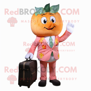 Peach Bouquet Of Flowers mascot costume character dressed with a Dress Shirt and Briefcases