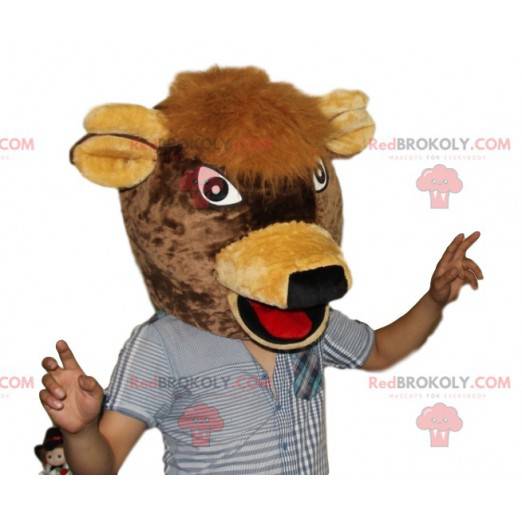 Mascote cabeça de vaca marrom muito feliz - Redbrokoly.com