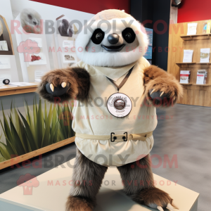 Cream Sloth mascot costume character dressed with a Mini Dress and Wraps