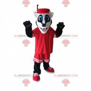 Mascotte de blaireau rigolo avec une tenue de sport rouge -