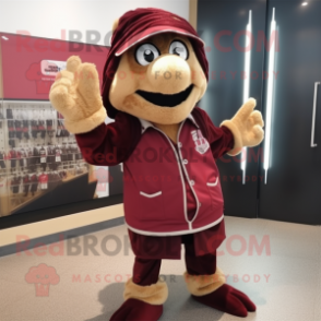 Maroon Chief mascot costume character dressed with a Button-Up Shirt and Scarves