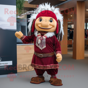 Maroon Chief mascot costume character dressed with a Button-Up Shirt and Scarves
