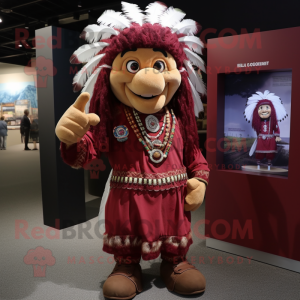 Maroon Chief mascot costume character dressed with a Button-Up Shirt and Scarves
