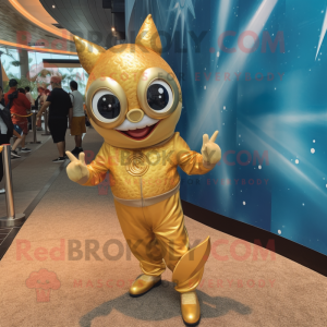 Gold Tuna mascot costume character dressed with a Jumpsuit and Anklets