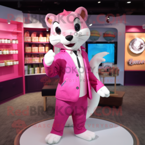 Pink Weasel mascot costume character dressed with a Blazer and Lapel pins