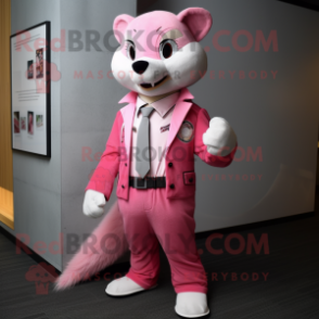 Pink Weasel mascot costume character dressed with a Blazer and Lapel pins