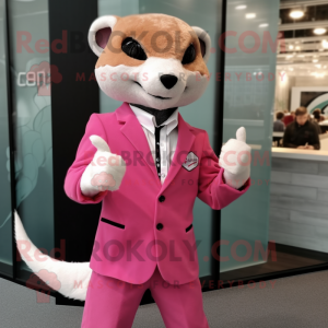 Pink Weasel mascot costume character dressed with a Blazer and Lapel pins